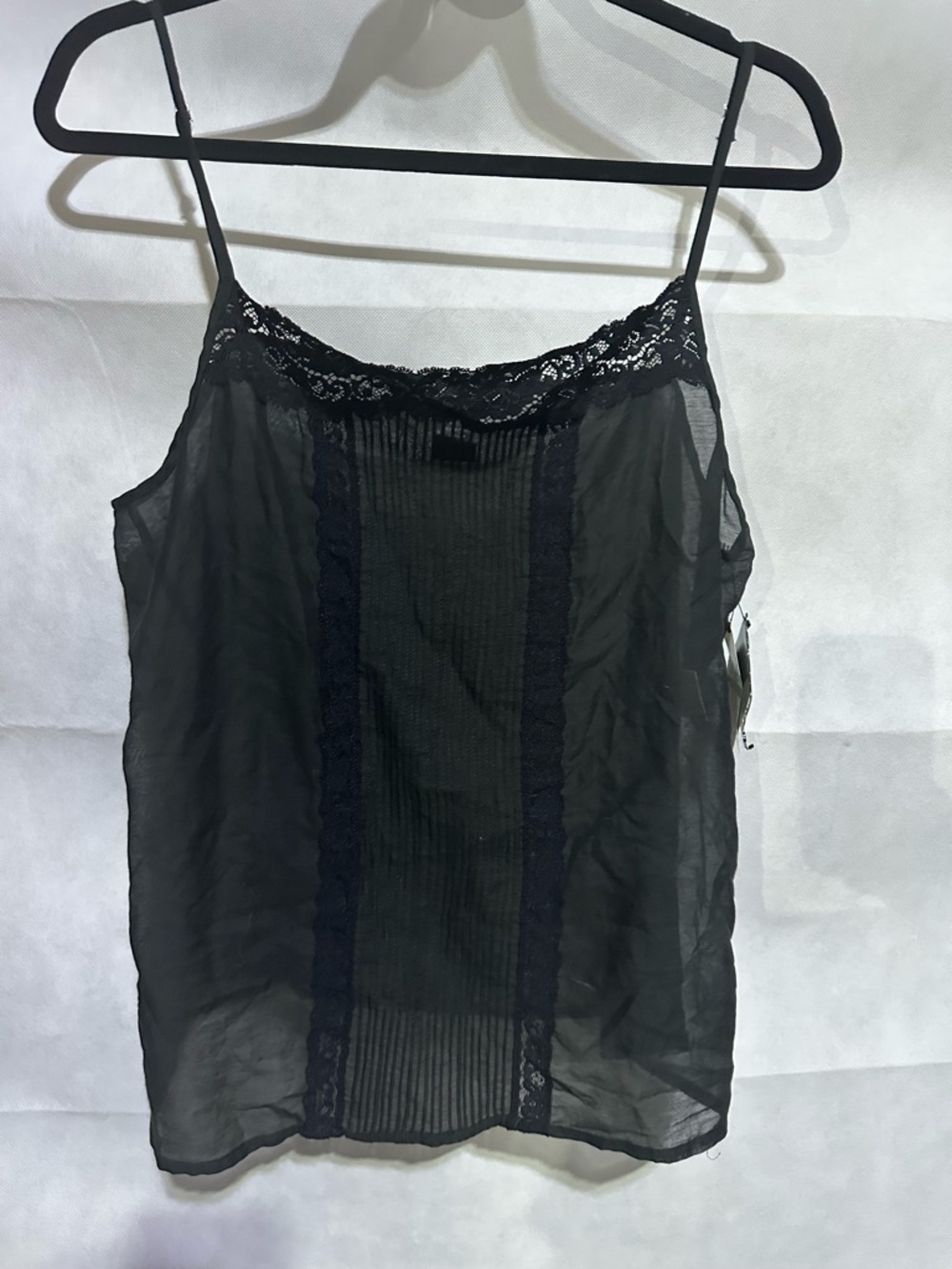 NEW Eileen West Black Label Silk Cotton Tank Top Cami Sz Large Lace Cottagecore